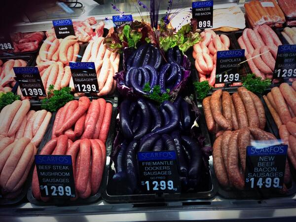 Amelia Broun on Twitter: "The Dockers sausages are made with food colouring  and are being sold at Scarfo's butcher. @Fremantle_FC @7NewsPerth  http://t.co/iNjdXvFu2U" / Twitter