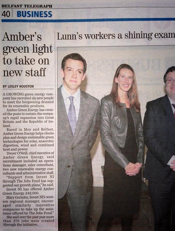 gogreenbusiness's tweet image. Big Thank you to @BelTel for publishing the story on the creation of jobs at Amber Green Energy #gogreenenergy