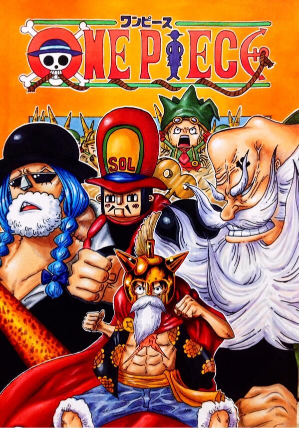 Yusuke One Piece巻72予想イラスト 密かにharayamalawさん Harayamalaw とのコラボで作成しました 彼が線画を 僕が彩色を担当してます ルフィ ルーシー と周りを取り巻くキャラ達 楽しい共同作業でした Http T Co 3gjfbt94qj