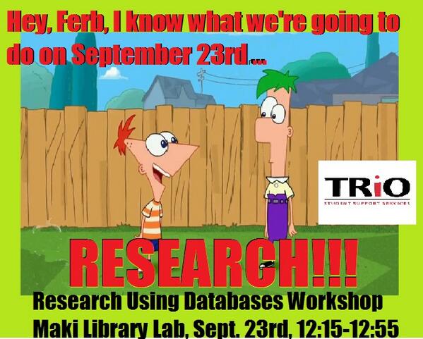 FinlandiaTRiOSS's tweet photo. Tomorrow is the last day to sign up!  Research Using Databases, Sept. 23, 12:15-:12:55. http://t.co/9dqmzXaelB