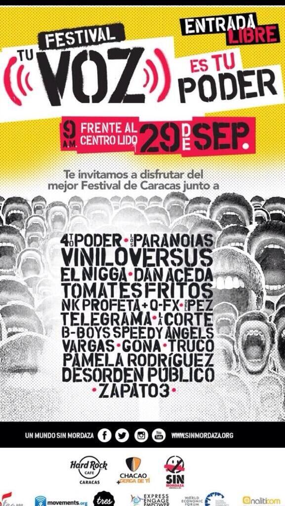 Zapato3's tweet photo. Afiche del evento este Domingo 29 de Septiembre, Caracas frente al centro Lido. @sin_mordaza #TuVozEsTuPoder http://t.co/tkjMZ1gQTm