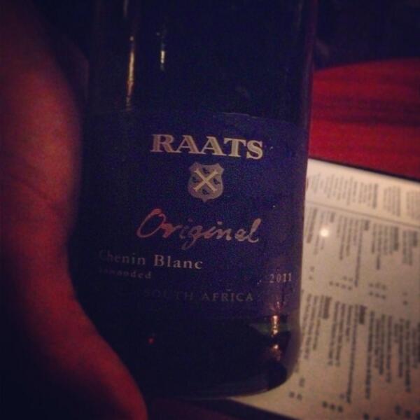 craftedworkshop's tweet photo. Raats Chenin Blanc from dinner last night. Paired nicely with the chicken skewers. #cheninblanc #wine #whitewine http://t.co/0kTTTZpyID