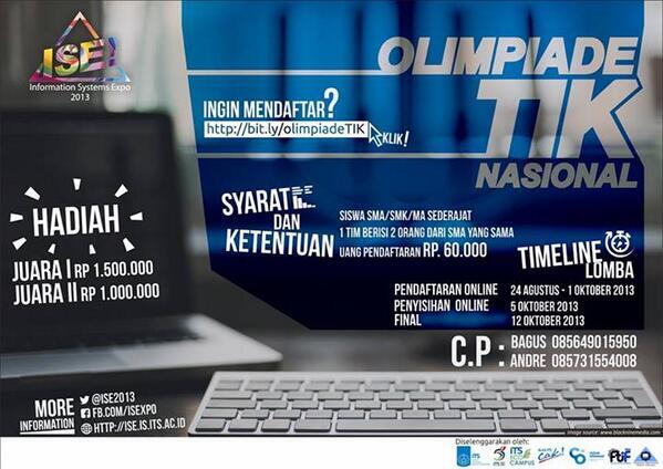 Ayo segera daftar Olimpiade TIK nasional tingkat SMA/SMK, info: CP Bagus (085649015950) cc: @infosmadabaya <a href="/sman2sby/">SMAN 2 Surabaya</a>