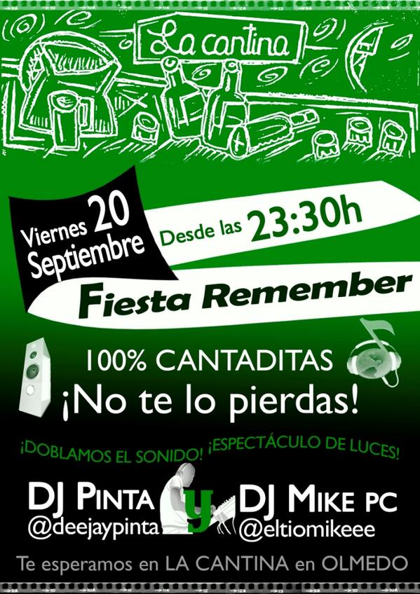 LaCantina_olm's tweet photo. ¿Preparado para vivir los mejores temas de Kamelot? Este viernes FIESTÓN REMEMBER CON @deejaypinta y @eltiomikeee http://t.co/fYgP2qfh8J