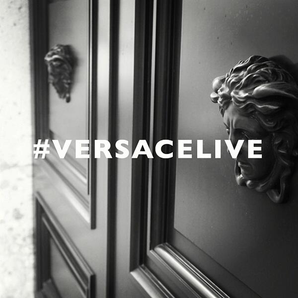 Versace's tweet photo. Follow us live here and on Instagram to catch all of the action at the Versace SS14 fashion show. #Versacelive http://t.co/RLajji4NzH