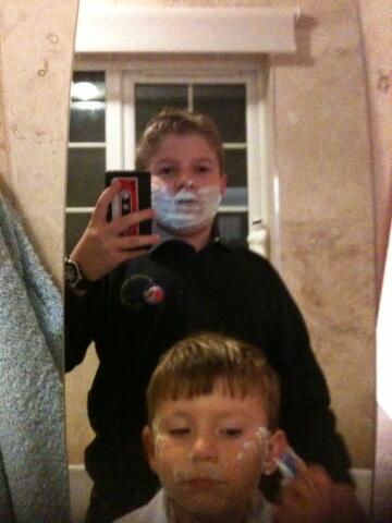 maxfuller's tweet photo. Me and Archie shaving #yolo http://t.co/c9q1LM7W4q