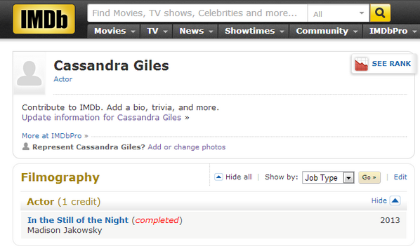 CassandraGiles's tweet photo. Finally on IMDB :) http://t.co/I7ZUxSWSDO