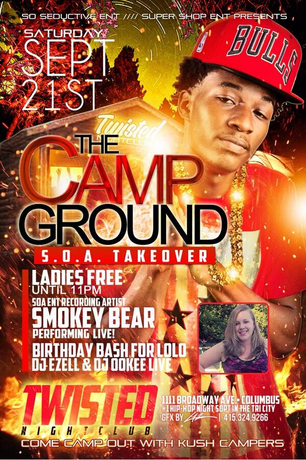 IAmSmokeyBear's tweet image. IM AT CLUB TWISTED PERFORMING LIVE THIS SATURDAY! LADIES FREE TILL 11PM #FRANCO #MOTIONPIC #KUSHCAMPER