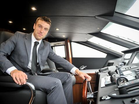 SouthamptonFC's tweet photo. PHOTO: Rickie Lambert takes hold of the ship's wheel! @Sunseeker_Intl #saintsfc #pspsbs http://t.co/LhFnOuKDyf