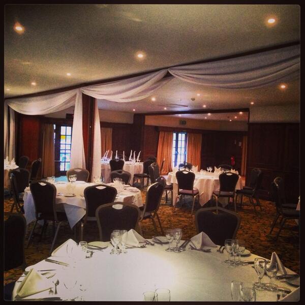trimsandbows's tweet photo. Ceiling draping at @CisswoodHouse back tomorrow to dress the rest of the room #wedding #venuedressing #chaircovers http://t.co/zVOXtPWZXb