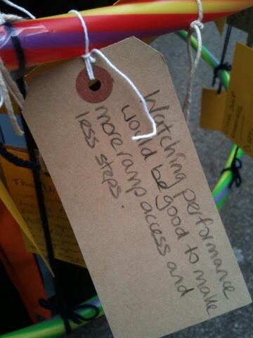 RemappingStIves's tweet photo. Feedback from Karen's feedback hula hoop with tags to write on! @stivesfestival http://t.co/9GRdbtuWqE