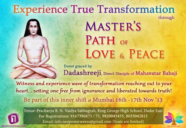 Dadashreeji's tweet photo. Masters Path of Love &amp; Peace http://t.co/NW7ekPLa39