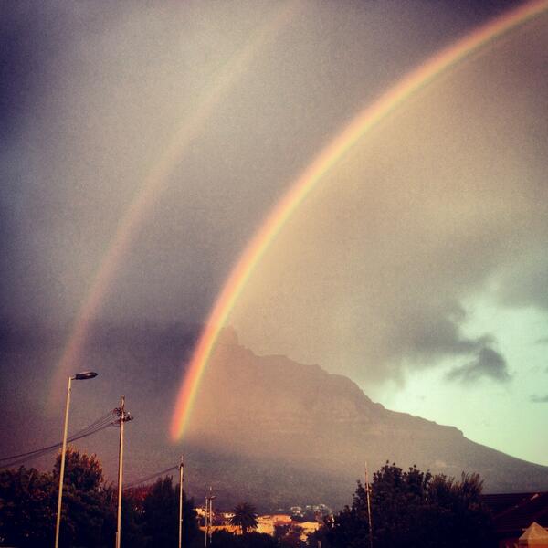 N3Route's tweet photo. Awesome photo RT @WXmanVanDam: Rain, snow & double rainbows over 7th Natural Wonder #outyourwindow Cape Town http://t.co/qre9FekJeH