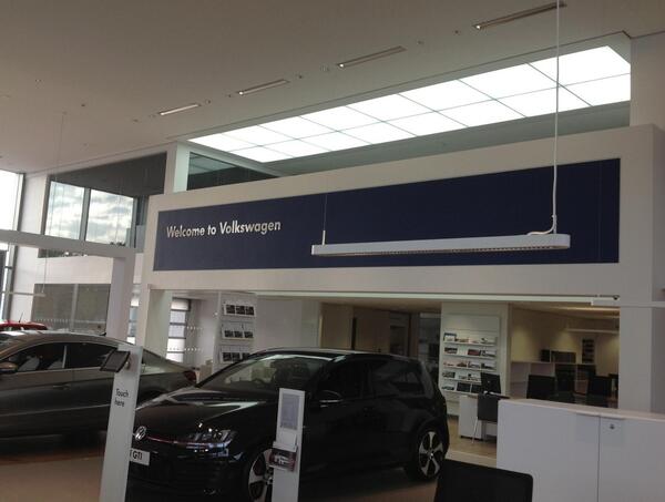 Latest Lumeo project - VW showroom... 16pcs 1200mm square illuminated-surface stretched-fabric... simple to install.