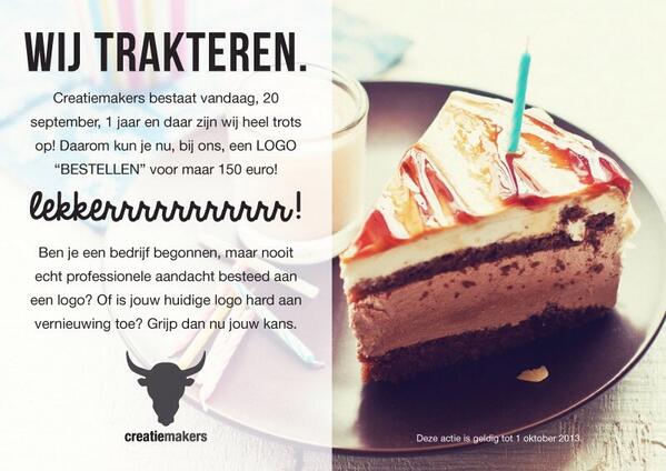 Creatiemakers's tweet photo. Jeeeeeh! Onze nieuwe website staat online en voor jullie hebben we een traktatie! RT! #traktatie #logo #ontwerp http://t.co/YkoQB4vhIs