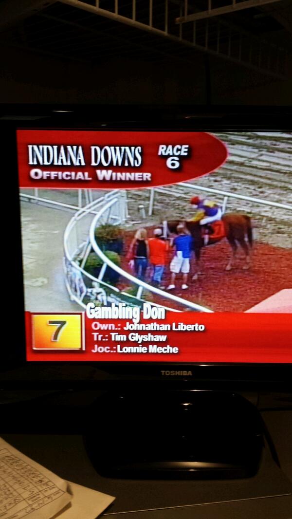 tgly's tweet photo. Another winner for the day. Gambling Don @Indiana_Downs with #Lonnie Meche up. http://t.co/pqexHV0P8g
