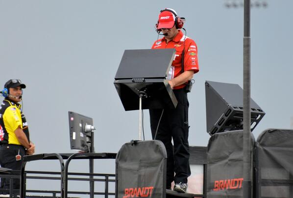 Team_HSM's tweet photo. Crew Chief @SZipadelli13 watches @J_Allgaier's lap times during practice for the #Kentucky300 #NASCAR http://t.co/c3vwwuogaj