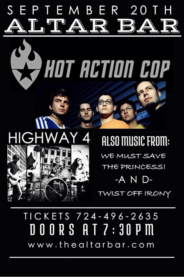 Didnt get your ticket?get one at the door @AltarBar for tonight's show with @hotactioncop We play at 830 #livemusic