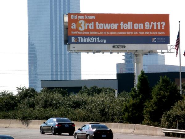 Ghostsof911's tweet image. Dallas billboard. No excuse for not knowing building 7 was blown up that afternoon with explosives. You had 12 years!