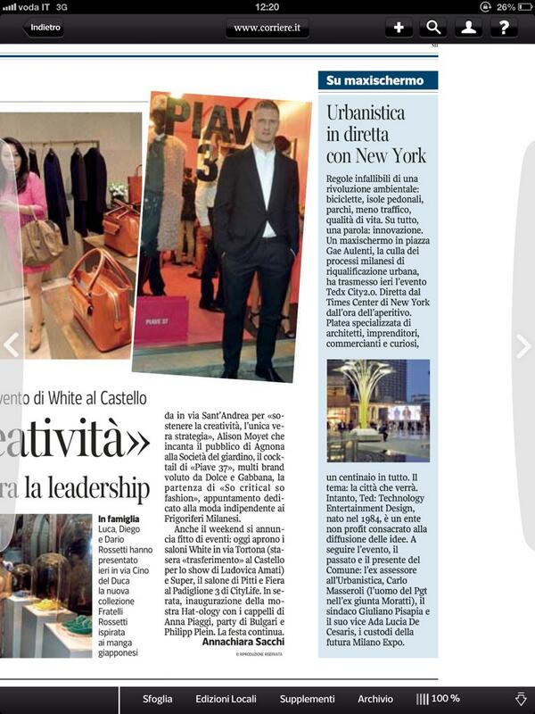 Grazie al <a href="/corrieremilano/">Corriere Milano</a> e a @stelassa per l'ottimo articolo di oggi su <a href="/tedxportanuova/">TEDxPortaNuova</a> @AdalucDe <a href="/carlomasseroli/">Carlo Masseroli</a>