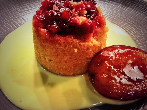 thebellramsbury's tweet photo. Plum steamed pudding, ginger Anglais and caramelised plum #localfruit http://t.co/ryPPVgTN8T