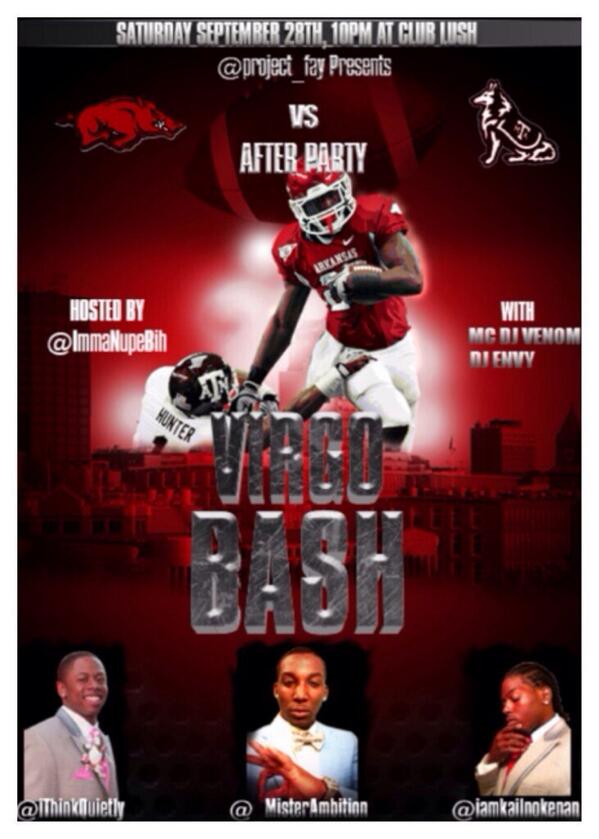 Project_Fay's tweet image. OFFICIAL Ark vs A&amp;amp;M AfterParty || Next Saturday || Club Lush || Virgo Bash || Doors open at 10|| Virgos $2 B4 11pm