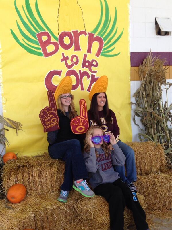 Families are having fun with our #borntobecorn photo booth! We're ready to crush St. Olaf! #cordfw13 <a href="/CobberSID/">Cobber Athletics</a>