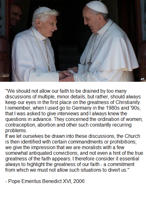 Sacerdotus's tweet photo. Did Pope Francis break with the Church and contradict Benedict XVI?  #catholic #catholicfollowchain http://t.co/JFJfEHBXZm