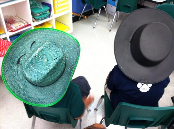 MrsCagle_HGE's tweet photo. Two of my students spent some of their PBS tickets to get to wear a hat in class for the day. Gotta LOVE it! http://t.co/v6H57h8HW9