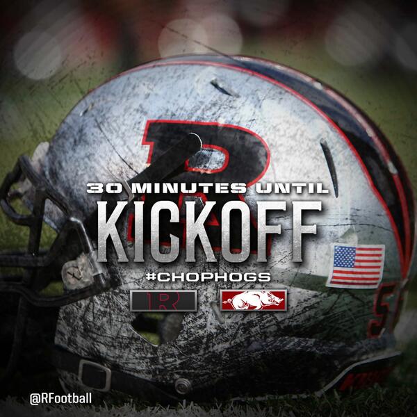 RFootball's tweet photo. 30 minutes until kickoff. Blackout begins. ESPN. National Broadcast. Let's go Knights #ChopHogs http://t.co/Lq3sJhWa2f