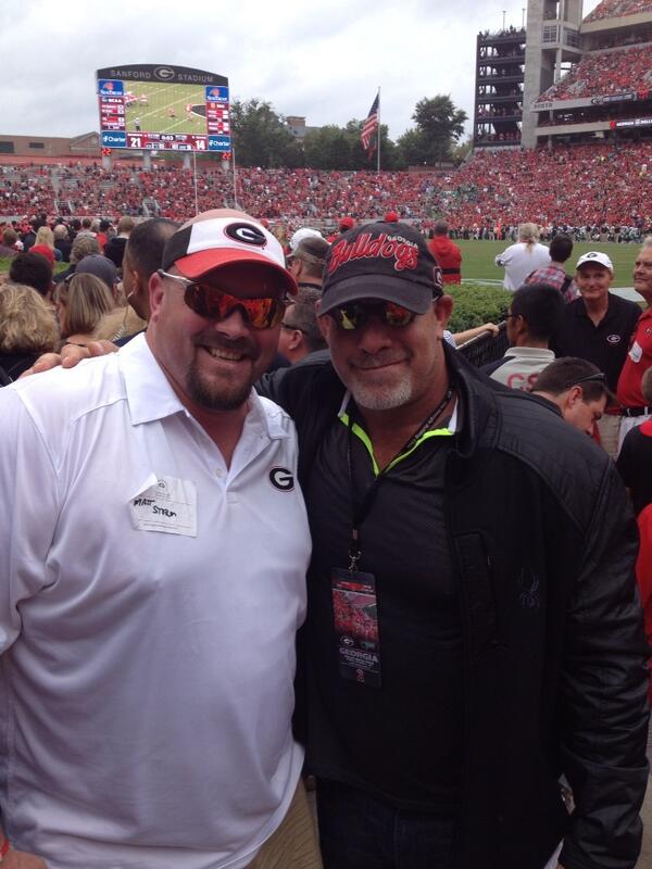 Goldberg's tweet image. Matt Storm and I at the #UGA game...great weekend w my boys remembering our fallen teammate!! #RIPScott