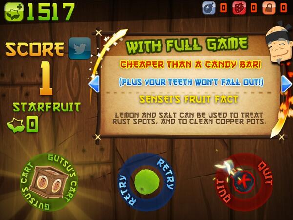 Rpressley59's tweet photo. I just sliced 1 fruit in Classic Mode. Need to play more Fruit Ninja HD! http://t.co/ns0O3bEdJK http://t.co/6ddmxp9URO