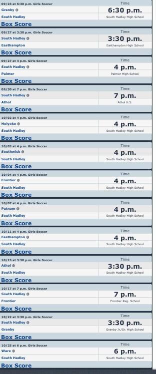 Girls Soccer Schedule
