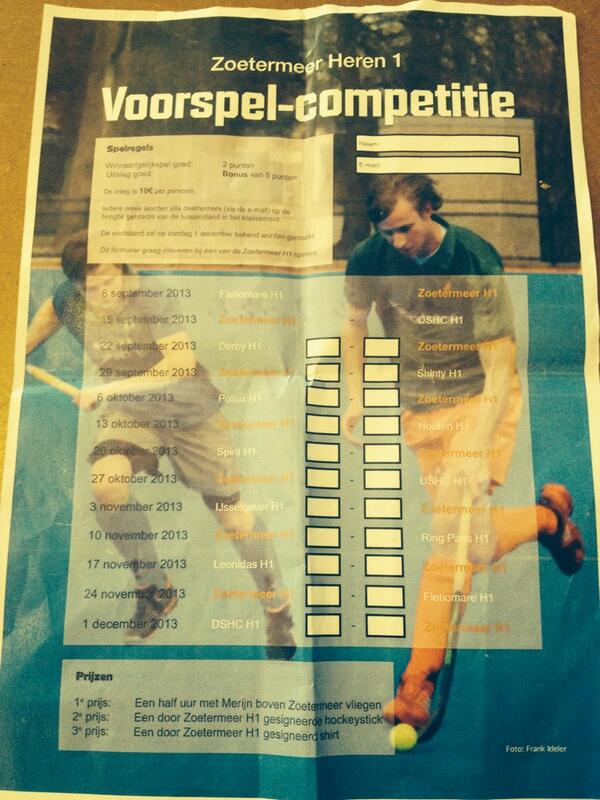 ZoetermeerH1's tweet photo. Geef de uitslagen van de voorspel competitie door voor 14:30 aan @ZoetermeerH1 of een van onze spelers http://t.co/Is4eoGopZi