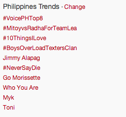 _TheVoiceKidsPH's tweet photo. 6/10 nationwide! #VoicePHTop8 #MitoyVSRadhaForTeamLea Go Morissette Who You Are Myk and Toni all trending! :) http://t.co/08j86quyJw