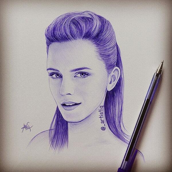 Artistiq on Twitter: "Ballpoint pen drawing of Emma Watson 