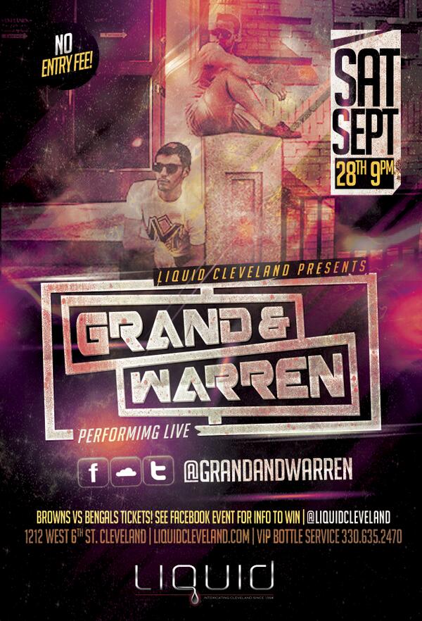 LIQUIDCLEVELAND's tweet photo. Liquid Presents - Grand &amp; Warren Preforming LIVE! No Cover! Saturday September 28 @ 9PM. http://t.co/mtQsz3f29r