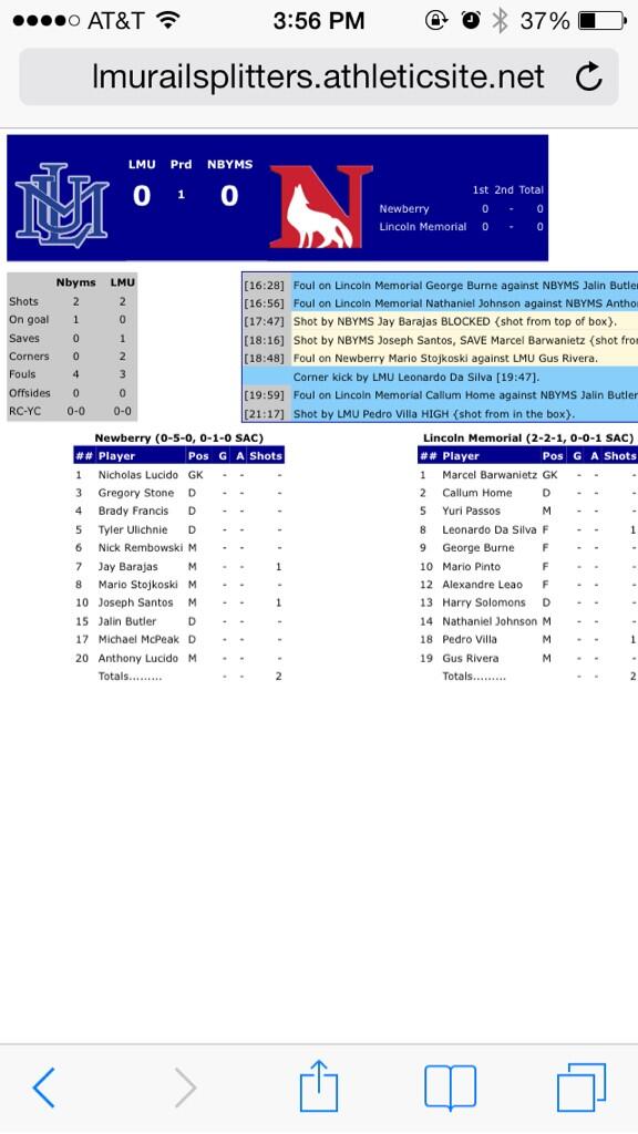 Newberrysoccer's tweet photo. Here is a picture if the game and starting line ups this far http://t.co/KSxgUUDpVI