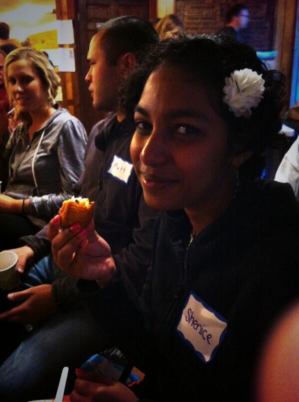 SAVVYRochester's tweet photo. Shenice eating a muffin while waiting for the guest speaker to start. http://t.co/S2g53Ou8dJ