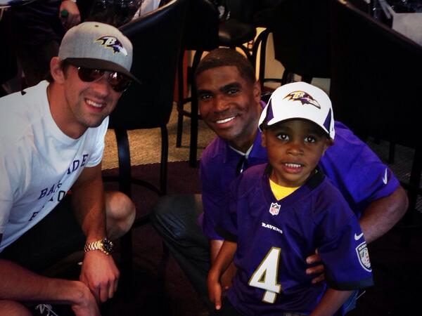 @DDance_BCPS @TowsonHSTweets alumni @MichaelPhelps share victorious moment at game today w Myles. #excellence