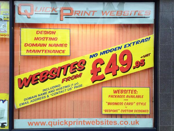 QuickPrintCopy's tweet photo. Websites from only £49.95? Including hosting and registration? Go on then! http://t.co/mkRrjHIbJq