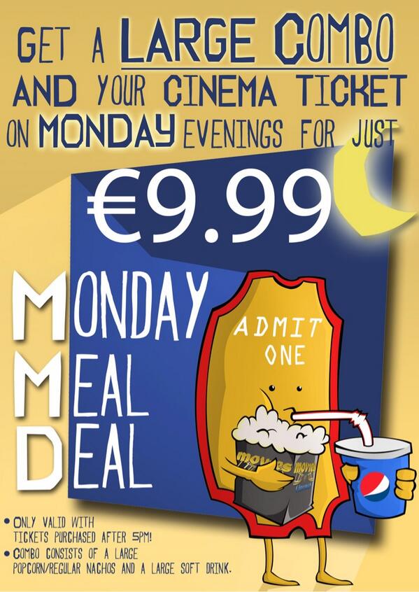 MoviesDundrum's tweet image. RT &amp;amp; Follow to win 2 tickets tonight! #MondayMealDeal €9.99 for your large combo &amp;amp; ticket for any film after 5pm!