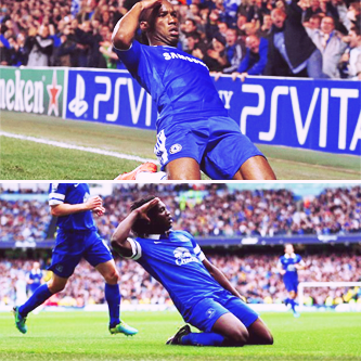 Saudz9's tweet photo. لوكاكو يحتفل بهدفه على طريقة دروجبا #تشلسي #cfc_ar #cfc http://t.co/QTgbeLXrIu
