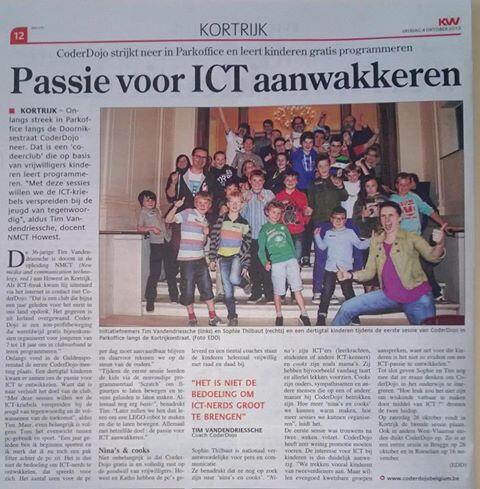 CoderDojoBe's tweet image. Trend gespot bij #CoderDojoBelgium: na #Antwerpen, #Aalst, #Brussel en #Mechelen, kreeg #Kortrijk bezoek van de pers.