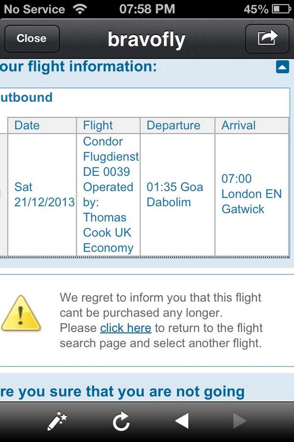 kpsl123's tweet photo. @Bravofly A booking website that keeps 'regretting to inform' me that I can't book! Poor service! #flight #booking http://t.co/x55kP6G6Aj