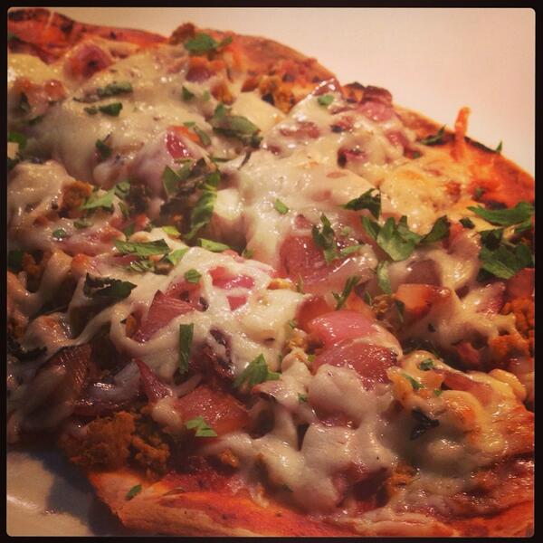 #FallMenu Grilled Flatbread w/ chorizo, manchego and piquillo sauce