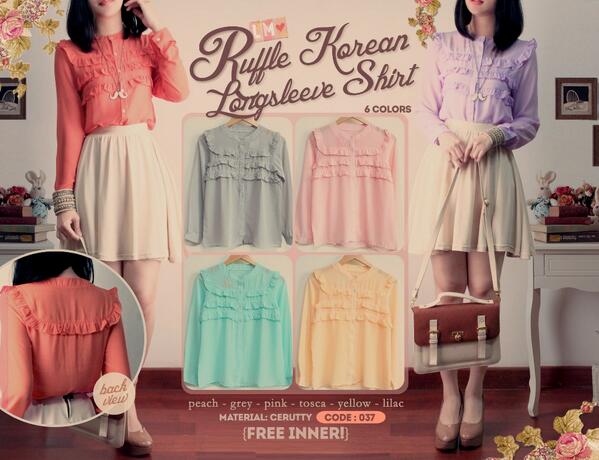 ChocoChubby_FS's tweet photo. RUFFLE KOREAN LONGSLEEVE SHIRT 037 @85rb SIFON, ready±14okt http://t.co/3pShqWTvGJ