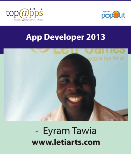 TopAppsAwards's tweet photo. @eyramtawia won App Developer of the year in @TopAppsAward 2013 http://t.co/OWGprg21Uz