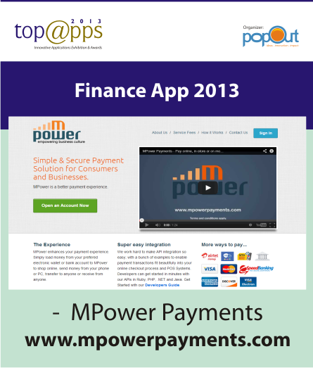 TopAppsAwards's tweet photo. #MPowerPayments won Finance App of the year in @TopAppsAward 2013. http://t.co/YEwUBqBTku