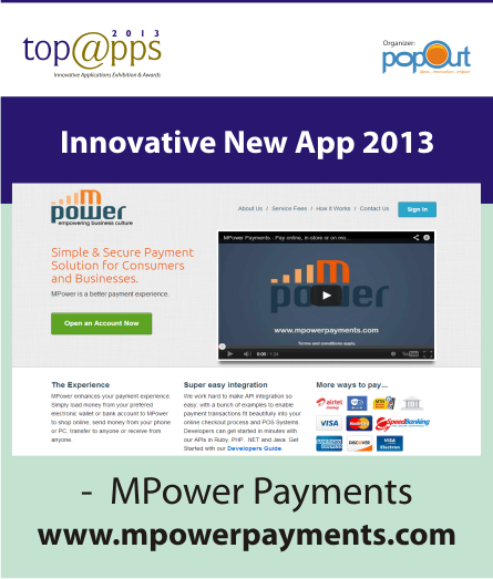 TopAppsAwards's tweet photo. #MPowerPayments won Most Innovative New App of the year in @TopAppsAward 2013. http://t.co/JtA2sepyaw